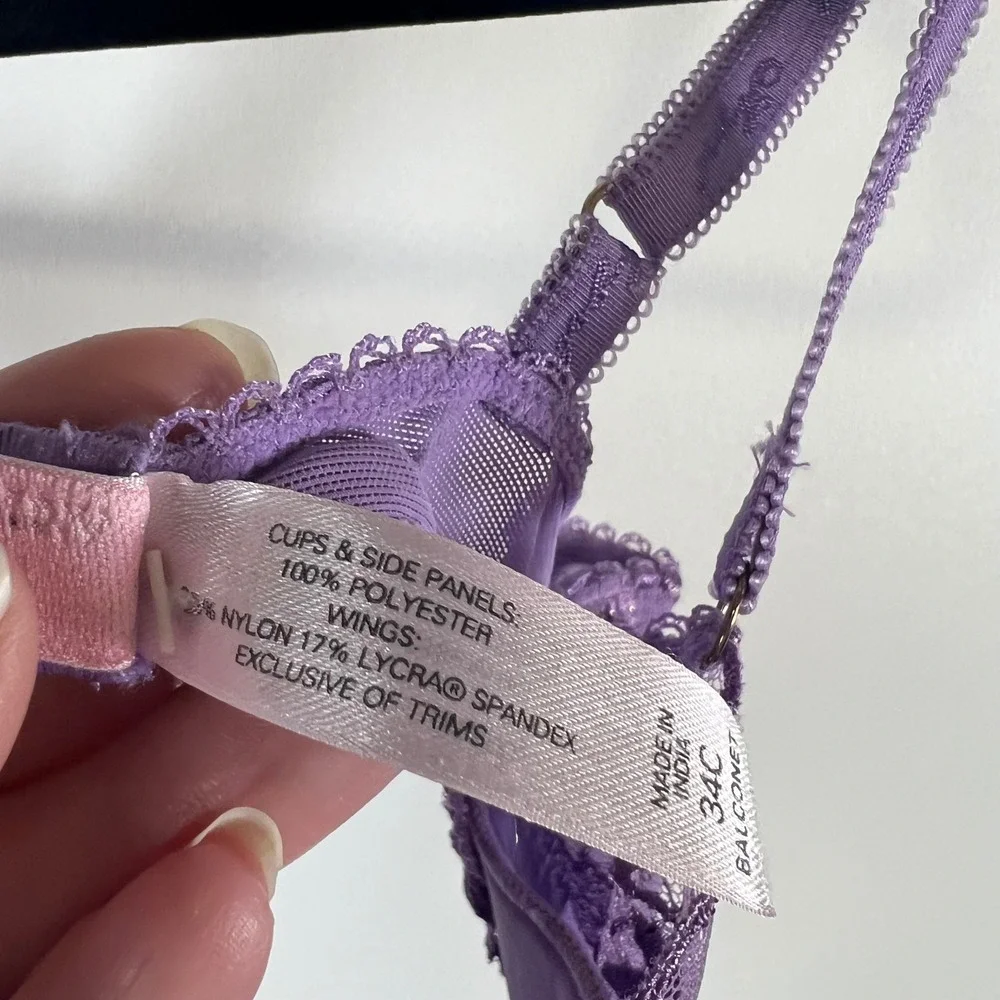 Victoria's Secret Angels Purple Floral‎ Lace Balconet Bra 34C 202945-L27 Sexy